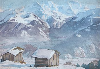 Carl Kessler (*1876): Eiger, Mönch, Jungfrau - Aquarell. - Antiquariat Christine Kessler