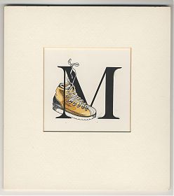 Vilma von Holzschuher : Monogramm "M" mit Bergschuh - Aquarell/Tusche - Wasserburger Antiquariat Christine Schmid